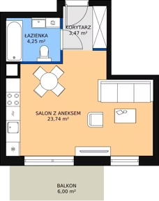 1 pokój, mieszkanie 31,46 m², piętro 1, oferta nr 4.3.1, Osiedle Przyjemne - etap II, Gdańsk, Jasień, ul. Flisykowskiego