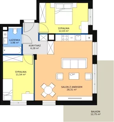 3 pokoje, mieszkanie 63,00 m², parter, oferta nr 5.2.7, Osiedle Przyjemne - etap II, Gdańsk, Jasień, ul. Flisykowskiego
