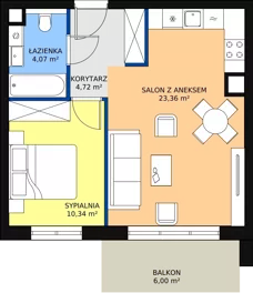 2 pokoje, mieszkanie 42,87 m², piętro 1, oferta nr 5.3.8, Osiedle Przyjemne - etap II, Gdańsk, Jasień, ul. Flisykowskiego