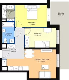 3 pokoje, mieszkanie 63,71 m², piętro 1, oferta nr B1.2_1_7, Nowe Miasto Polesie IV, Łódź, Polesie, Lublinek-Pienista, ul. Pienista