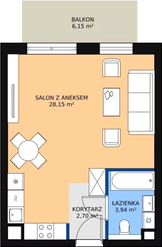 1 pokój, mieszkanie 34,79 m², parter, oferta nr 6.1.6, Osiedle Przyjemne - etap III, Gdańsk, Jasień, ul. Flisykowskiego