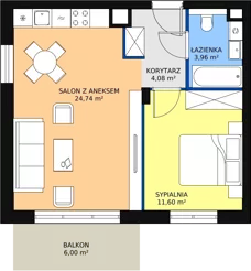 2 pokoje, mieszkanie 44,74 m², parter, oferta nr 6.2.2, Osiedle Przyjemne - etap III, Gdańsk, Jasień, ul. Flisykowskiego