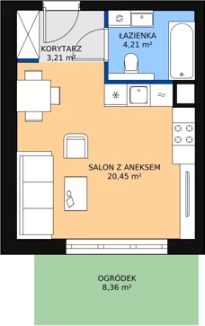 1 pokój, mieszkanie 27,92 m², parter, oferta nr 6.2.9, Osiedle Przyjemne - etap III, Gdańsk, Jasień, ul. Flisykowskiego