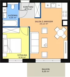 2 pokoje, mieszkanie 40,97 m², piętro 1, oferta nr 6.3.9, Osiedle Przyjemne - etap III, Gdańsk, Jasień, ul. Flisykowskiego
