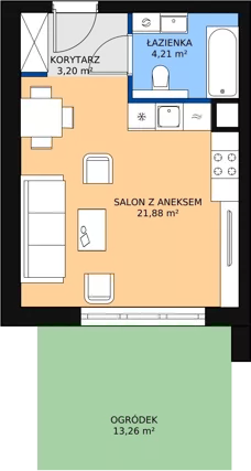 1 pokój, mieszkanie 29,34 m², parter, oferta nr 8.2.8, Osiedle Przyjemne - etap III, Gdańsk, Jasień, ul. Flisykowskiego