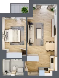 2 pokoje, mieszkanie 43,98 m², piętro 2, oferta nr A1.2.16, ATAL Grabiszyn, Wrocław, Gajowice, Fabryczna, ul. Grochowa