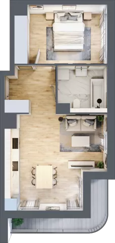 2 pokoje, mieszkanie 45,75 m², piętro 1, oferta nr A1.1.07, Zakole Wisły, Kraków, Podgórze, ul. Na Zakolu Wisły