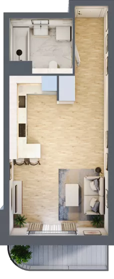 1 pokój, mieszkanie 33,64 m², piętro 1, oferta nr A3.1.61, Zakole Wisły, Kraków, Podgórze, ul. Na Zakolu Wisły