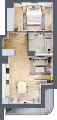 2 pokoje, mieszkanie 45,75 m², piętro 2, oferta nr A1.2.14, Zakole Wisły, Kraków, Podgórze, ul. Na Zakolu Wisły