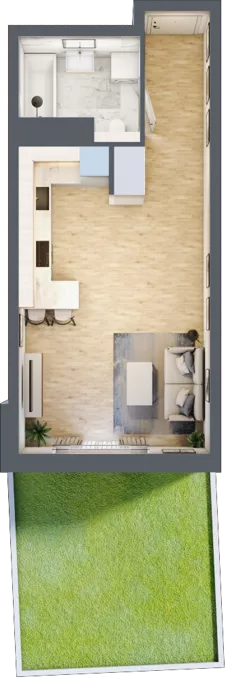 1 pokój, mieszkanie 33,32 m², parter, oferta nr A3.0.56, Zakole Wisły, Kraków, Podgórze, ul. Na Zakolu Wisły