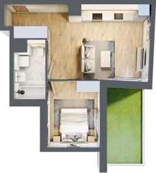 2 pokoje, mieszkanie 40,21 m², parter, oferta nr A1.0.06, Zakole Wisły, Kraków, Podgórze, ul. Na Zakolu Wisły