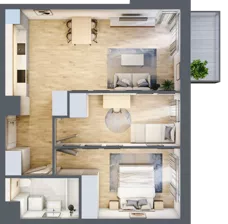 3 pokoje, mieszkanie 58,64 m², piętro 1, oferta nr 1A.19, Skwer Harmonia 2, Kraków, Podgórze, Rybitwy, ul. Półłanki