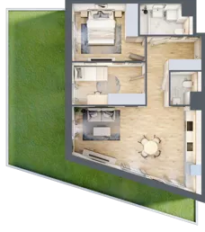 3 pokoje, mieszkanie 63,67 m², parter, oferta nr 1B.04, Skwer Harmonia 2, Kraków, Podgórze, Rybitwy, ul. Półłanki