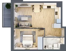 2 pokoje, mieszkanie 43,57 m², piętro 1, oferta nr 1A.17, Skwer Harmonia 2, Kraków, Podgórze, Rybitwy, ul. Półłanki