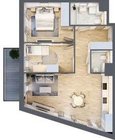 3 pokoje, mieszkanie 63,58 m², piętro 1, oferta nr 2B.12, Skwer Harmonia 2, Kraków, Podgórze, Rybitwy, ul. Półłanki