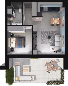 2 pokoje, mieszkanie 45,90 m², parter, oferta nr A3, Apartamenty Tabelowa, Łódź, Górna, ul. Tabelowa 27