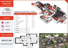 4 pokoje, mieszkanie 75,40 m², piętro 3, oferta nr A14, Apartamenty Tabelowa, Łódź, Górna, ul. Tabelowa 27