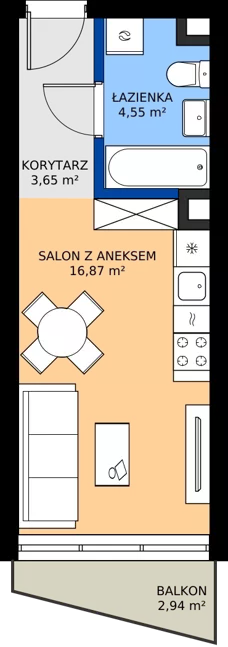 1 pokój, apartament 25,07 m², piętro 1, oferta nr M.14, Nowa Gwiazda, Katowice, Zawodzie, ul. Bogucicka
