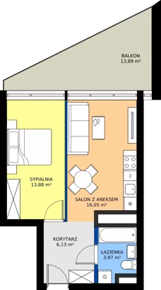 2 pokoje, apartament 40,03 m², piętro 13, oferta nr M.201, Nowa Gwiazda, Katowice, Zawodzie, ul. Bogucicka