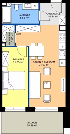 2 pokoje, mieszkanie 48,34 m², piętro 1, oferta nr M36, Massalskiego Trust, Kielce, Ślichowice, ul. Massalskiego