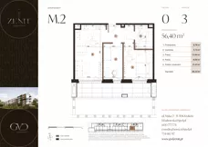 3 pokoje, mieszkanie 56,40 m², parter, oferta nr M2, ZENIT Głowackiego, Kraków, Bronowice, ul. Głowackiego 22