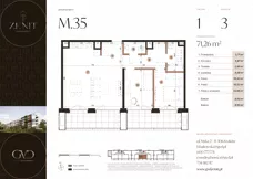 3 pokoje, mieszkanie 71,26 m², piętro 1, oferta nr M35, ZENIT Głowackiego, Kraków, Bronowice, ul. Głowackiego 22