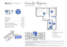 3 pokoje, mieszkanie 46,83 m², piętro 1, oferta nr B1.1, Osiedle Majowe 2.0, Gliwice, Ligota Zabrska, ul. Górna 28C