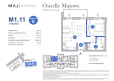 2 pokoje, mieszkanie 49,05 m², piętro 2, oferta nr B1.11, Osiedle Majowe 2.0, Gliwice, Ligota Zabrska, ul. Górna 28C