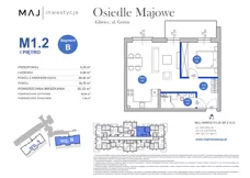 2 pokoje, mieszkanie 48,94 m², piętro 1, oferta nr B1.2, Osiedle Majowe 2.0, Gliwice, Ligota Zabrska, ul. Górna 28C