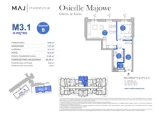 3 pokoje, mieszkanie 46,83 m², piętro 3, oferta nr B3.1, Osiedle Majowe 2.0, Gliwice, Ligota Zabrska, ul. Górna 28C