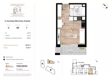 1 pokój, mieszkanie 25,52 m², piętro 1, oferta nr C08, Krzesławickie Tarasy, Kraków, Wzgórza Krzesławickie, Zesławice, ul. Gustawa Morcinka 86C