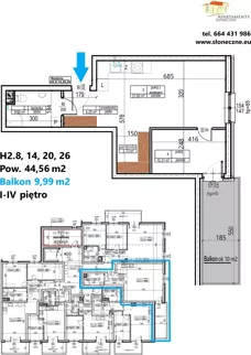 2 pokoje, apartament 44,56 m², piętro 3, oferta nr H2.20, Apartamenty Słoneczne, Sosnowiec, Sielec, ul. Klimontowska 47M