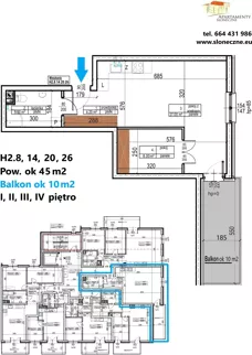 2 pokoje, apartament 44,56 m², piętro 3, oferta nr H2.20, Apartamenty Słoneczne, Sosnowiec, Sielec, ul. Klimontowska 47M