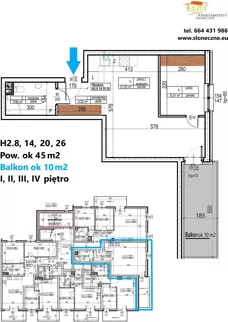 2 pokoje, apartament 44,56 m², piętro 3, oferta nr H2.20, Apartamenty Słoneczne, Sosnowiec, Sielec, ul. Klimontowska 47M
