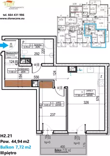 2 pokoje, apartament 44,94 m², piętro 3, oferta nr H2.21, Apartamenty Słoneczne, Sosnowiec, Sielec, ul. Klimontowska 47M