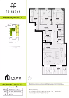 4 pokoje, mieszkanie 104,03 m², piętro 4, oferta nr B1/26, Apartamenty Północna, Lublin, Śródmieście, Śródmieście, ul. Północna 22/24