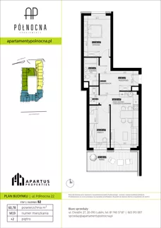 3 pokoje, mieszkanie 60,78 m², piętro 2, oferta nr B2/19, Apartamenty Północna, Lublin, Śródmieście, Śródmieście, ul. Północna 22/24