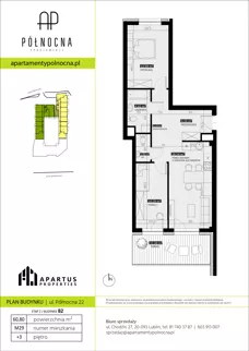 3 pokoje, mieszkanie 60,80 m², piętro 3, oferta nr B2/29, Apartamenty Północna, Lublin, Śródmieście, Śródmieście, ul. Północna 22/24