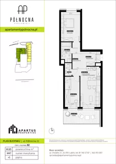 3 pokoje, mieszkanie 60,85 m², piętro 5, oferta nr B2/47, Apartamenty Północna, Lublin, Śródmieście, Śródmieście, ul. Północna 22/24