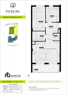 3 pokoje, mieszkanie 63,92 m², piętro 1, oferta nr B3/7, Apartamenty Północna, Lublin, Śródmieście, Śródmieście, ul. Północna 22/24