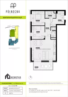3 pokoje, mieszkanie 70,09 m², piętro 1, oferta nr B3/23, Apartamenty Północna, Lublin, Śródmieście, Śródmieście, ul. Północna 22/24