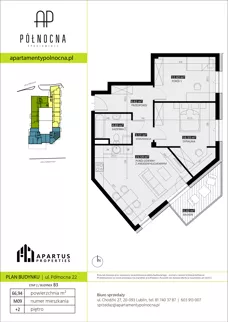3 pokoje, mieszkanie 66,94 m², piętro 2, oferta nr B3/9, Apartamenty Północna, Lublin, Śródmieście, Śródmieście, ul. Północna 22/24