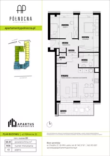 3 pokoje, mieszkanie 68,38 m², piętro 3, oferta nr B3/36, Apartamenty Północna, Lublin, Śródmieście, Śródmieście, ul. Północna 22/24
