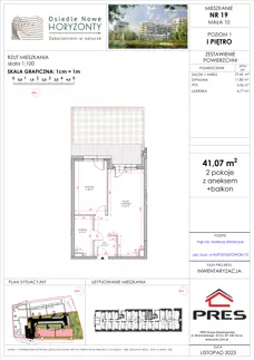 2 pokoje, mieszkanie 41,07 m², piętro 1, oferta nr F-BYD-E1-LM-1_M19, Osiedle Nowe Horyzonty, Bydgoszcz, Bartodzieje, ul. Mała 8,10 / Fordońska 16,18