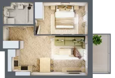 2 pokoje, mieszkanie 35,74 m², piętro 1, oferta nr 41, Osiedle JAR Heweliusza - bud. D, Toruń, Wrzosy, JAR, ul. J. Heweliusza 15, 15A
