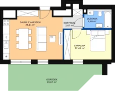 2 pokoje, mieszkanie 43,30 m², parter, oferta nr 1, Podedworze 11, Kraków, Podgórze Duchackie, Piaski Wielkie, ul. Podedworze 11