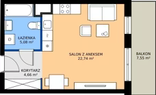 1 pokój, mieszkanie 32,48 m², piętro 1, oferta nr A1/112, ESSA Kliny, Kraków, Swoszowice, Kliny, ul. Anny Szwed-Śniadowskiej