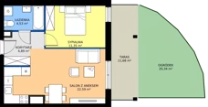 2 pokoje, mieszkanie 43,36 m², parter, oferta nr A1/130, ESSA Kliny, Kraków, Swoszowice, Kliny, ul. Anny Szwed-Śniadowskiej