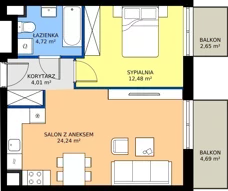 2 pokoje, mieszkanie 45,45 m², piętro 2, oferta nr A2/39, ESSA Kliny, Kraków, Swoszowice, Kliny, ul. Anny Szwed-Śniadowskiej