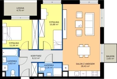 3 pokoje, mieszkanie 66,26 m², piętro 2, oferta nr A2/37, ESSA Kliny, Kraków, Swoszowice, Kliny, ul. Anny Szwed-Śniadowskiej